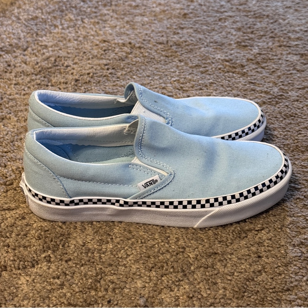 Vans Off The Wall Shoes Mens 5 Womens 6.5 Blue Check Slip On Sneakers Logo - Picture 2 of 8